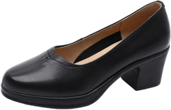 Women's Retro Round Toe Classic Platform Mid Heel High Heels Fashionable and Comfortable Leather Thick Heeled Dress Shoes 7.5 Black