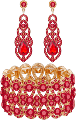 Womens Rhinestone Crystal Wedding Bridal Bridesmaid Tennis Bangles Statement Elastic Stretch Bracelets Rhinestone Chandelier Wedding Bridal Drop Dangle Earrings Jewelry Sets Red(Gold)