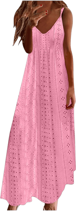Deals Lightning of Today Prime My Recent Orders Placed by Me Maxi Dress for Women Sleeveless Casual V Neck Ruffle Dresses 2024 Lightweight Floral Boho Dress Summer Dress Hot Pink,L