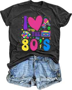 80s Shirts for Women I Love The 80's T-Shirt Vintage 80s Music Graphic Tee Hip Hop 80S Party Tops Darkgrey Small