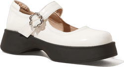 FOWT Women Platform Chunky Heel Mary Jane Shoes Chic Synthetic Patent Leather Square Toe Buckle Ankle Strap Mid Thick Heel Flats Comfort Uniform Daily Dress Shallow Shoes, Apricot US Size 4-11 M 6 White