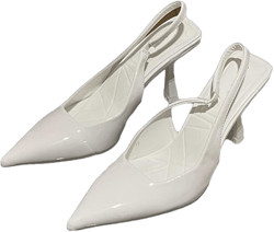 Pointed Toe Slingback Pumps Slip On Kitten Heel Mules for Women Office Lady Heels Classic Dress Pumps 5.5 White