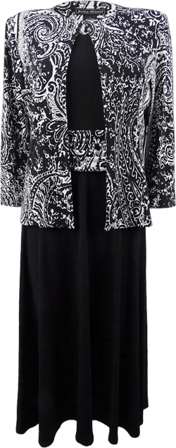 Jessica Howard Women's Fit & Flare Midi Dress & Printed Jacket (4P, Black/Ivory)