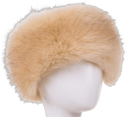 FHQHTH Faux Fur Headband with Elastic for Women Winter Earwarmer Ski Cold Earmuff (Beige)