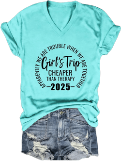 Girls Trip T Shirts for Women 2025 Funny Graphic V Neck Tshirt Casual Short Sleeve Tees Tops Soft Cotton T-Shirts Light Blue Small
