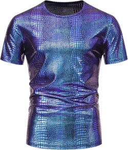 Lars Amadeus Metallic T-Shirt for Men's Crocodile-Pattern Short Sleeves Disco Party Animal Printed Tee Tops X-Large Purple Blue