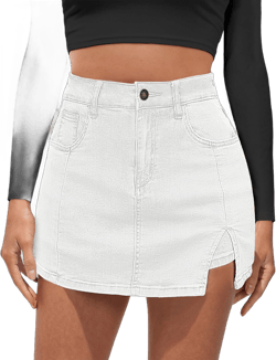 Vetinee Jean Skorts for Woman High Waisted Trendy Slit Stretchy Denim Skirt with Shorts Y2K Casual Summer Skorts Skirts Medium Brilliant White