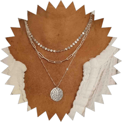 Bohemia Layered Disc Choker Necklace Tiny Disc Chain Necklace Silver Paperclip Chain Necklace Disc Coin Pendant Necklace Jewelry for Women (Silver)