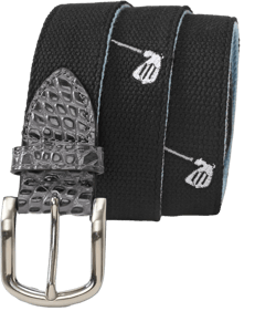 Mile High Life Golf Belts for Men, Canvas Belt with Genuine Leather Tips, Embroidered 2 Layer Web Belt with Pin Buckle 32 (Pant Waist Size 30) Black Belt With Golf Club Embroidery