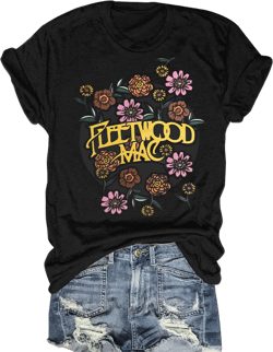 Women Rock Band T Shirts Vintage Country Music Graphic Tees Summer Casual Short Sleeve Concert Shirt Tops (Black,M)