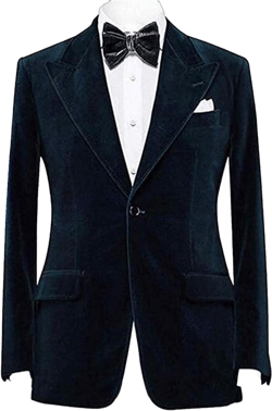 GATMSTZ Men Peak Lapel Regular Fit Velvet Jacket One Button Wedding Party Blazer 48 Short Navy Blue