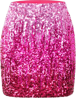 MANER Women's Sequin Skirt Sparkle Stretchy Bodycon Mini Skirts Night Out Party X-Large Pink/Rose Red/Red