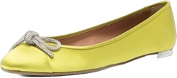 miss left Women Rhinestone Bows Ballet Flats Closed Rounded Toe Slip On Low Thick Heels Comfy Dance Walking Satin Shoes Size 4-16 US 6.5 Green