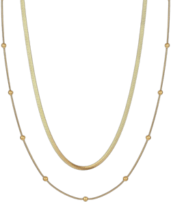 18K Gold Layered Chain Necklace, Dainty Snake Ball Station Layering Adjustable Jewerly Set for Women Sphere-Gold