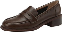 KIJBLAE Clearance 2024 Women's Loafers Shoes Slip on Chunky Low Heels Penny Office Work Flats Comfort Dress Leather Moccasins Brown 37