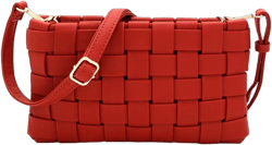 Womens Girls Gold Chain Accent Vegan Leather Clutch Purse Tote Handbag Crossbody Long - Tart Red