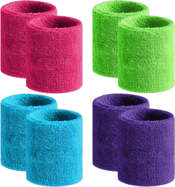 BEACE Sweatbands Sports Wristband for Men & Women -8pcs Moisture Wicking Athletic Cotton Terry Cloth Sweatband for Tennis, Basketball, Running, Gym, Working Out RoseRed/Green/LT-Blue/Violet