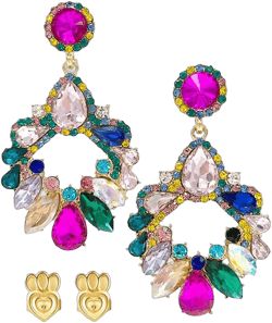 Rhinestone Statement Large Dangle Earrings for Women Sparkly Crystal Colorful Fashion Earrings with Earring LIfters Multicolor