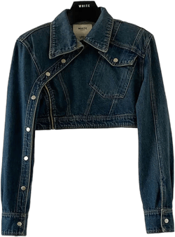 DEAT Fashion Women's Denim Jackets Lapel Retro Deconstruction Asymmetry Zipper Long Sleeve Short Coat Winter 2024 New 29L1194