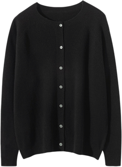 Women’s 100% Merino Wool Cardigan Sweater Crew Neck Long Sleeve Knit Casual Button Down Lightweight Tops Outwear Medium Black
