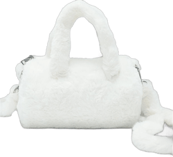 Fluffy Handbag, Cosmetic Top-Handle bags for Women, Stylish Cosmetic Crossbody Shoulder Bag, Faux Fur Furry Make up Purse with Long Shoulder Strap, Cute Plush Gift for Travel Office Casual, White