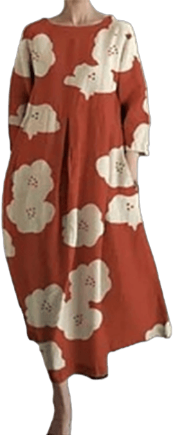 Boho Floral Maxi Dress for Womens Cotton Long Sleeve Dresses Flowy Casual Long Dress 3X-Large Red Brown