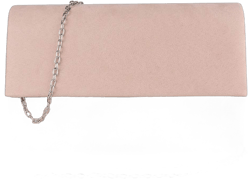 Womens Chic Suede Evening Clutch Crossbody Handbag with Chain Strap Nude Pink
