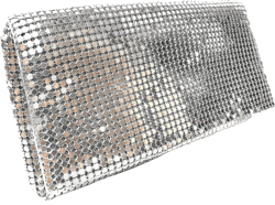 Women Vintage Evening Clutch Metal Mesh soft purse with Short Shoulder Strap for Parties, Weddings, Events Silver