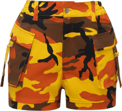 ZODLLS Women's Shorts Elastic Waist Cargo Shorts with Pockets Orange Camo Medium
