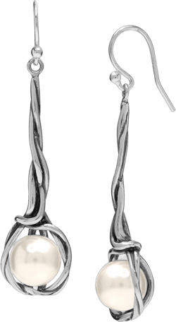 LeCalla 925 Sterling Silver Hammered Earrings Lightweight Italian Classic Handmade Textured Hammered Drop Dangle Earring for Women Long Freshwater Pearl Twisted