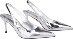 Slingback Heels for Women Patent Leather Stiletto Heel Pumps Pointed Toe Slip On Dress Shoes 9 Glossy Silver