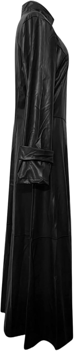 Womens Faux Pu Leather Trench Jacket Fashion Sexy Zip Maxi Moto Biker Jackets Overcoat Long Sleeve Outerwear Tops 01_black