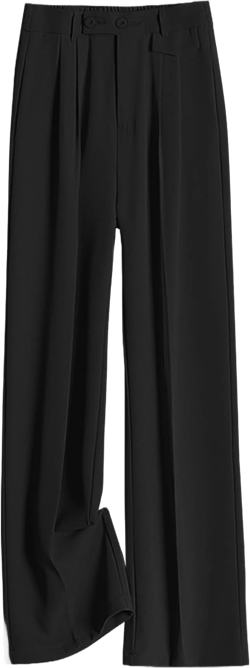 Snoly Women's Spring Summer Wide Leg Suit Trousers Full Length High Waist Drape Loose Straight Casual Pants Regular Medium Black