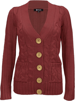 YEMAK Women's Knit Cardigan Sweater – Long Sleeve V-Neck Button Down Cable Knitted Two Pocket Basic Casual Soft Jacket Rust Small