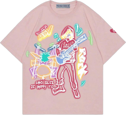 Aelfric Eden Graphic Tees Men Y2k Oversized T Shirts Women Hip Hop Character Vintage Tees Unisex Summer Tops X-Large Pink