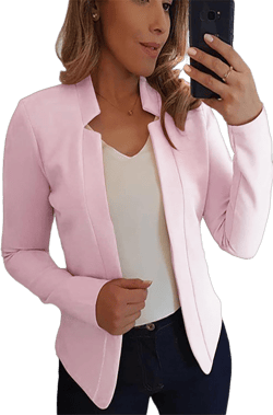 YMING Womens Open Front Work Blazer Business Long Sleeve Jackets Solid Color Office Short Cardigans X-Large Solid Light Pink