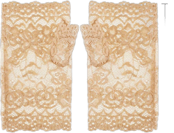 Mesyo Short 80s Lace Fingerless Gloves Wrist Length Formal Women Vintage Tea Party Gloves Champagne#1