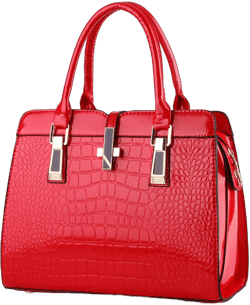 Shiny Patent Leather Handbag for Women Purse Crocodile Pattern Top-Handle Satchel Ladies Shoulder Bag Tote Red