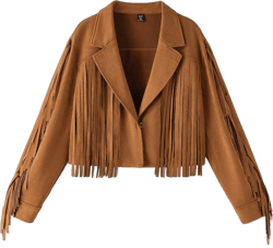 SHEIN MOD Plus Size Women's Faux Suede Fringe Short Biker Jacket, Autumnal Vintage Coat