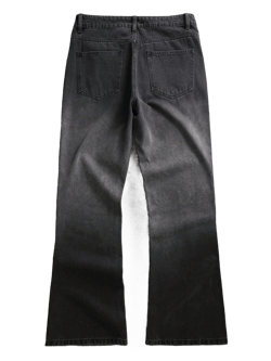 Men Dark Street Style Loose Flared Leg Long Denim Jeans, Black & Gray