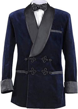 Men Smoking Jacket Designer Stylish Wedding Party Tuxedo Blazer Gold Print Coat Velvet Blazer 36 Navy Blue