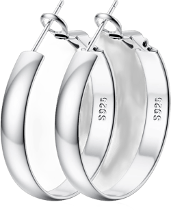 BESTEEL 14K Gold Filled Hoop Earrings for Women, 5mm Wide Large Flat Gold Hoop Earrings, Hypoallergenic Lightweight Oversized Big Hoop Earrings Gold Silver-30MM
