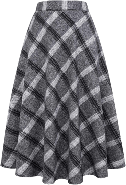Long Plaid Wool Skirt for Womens Winter Fall Warm High Elastic Waist A line Flared Pleated Wool Tartan Skirts Grey Medium