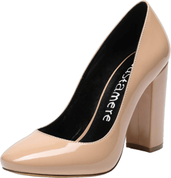 Castamere Women's High Block Heel Pumps Slip On Classic Round Toe Heels Wedding Party Dress Office Shoes 10CM 8 M Patent Nude