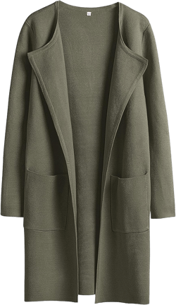 ANRABESS Women's Open Front Knit Lightweight Cardigan Casual Long Coatigan Sweater Lady Jacket Coat 2025 Fall Outerwear Olive Green Medium