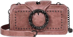 Punk Gothic Multilayer Sandwich Shoulder Bag, Women's Fashion Riveted Diamond Crossbody Bag, PU Leather Vintage Chain Purse Pink