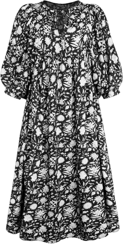 Hatant Maxi Dress for Women Midi Dress Floral Printed Summer Dresses Half Sleeve Boho Chiffon Flowy Long Dress Boho Vacation Tie Waist Boho Floral Midi Dress HS-M A-Black