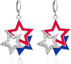 4 Pairs 4th of July Patriotic Earrings Independence Day American Flag Hook Earring Stars & Stripes Earring- Memorial Day Earrings - Veterans' Day for Women style-4