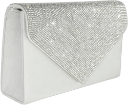 Evening Bags Women Clutch Purse Small Cute Classic Envelop Crossbody Handbag for Formal Wedding Party with Detachable Chain Silver With Rhinestones