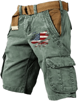 Men's Distressed Patriotic Print Tactical Shorts Baggy Hiking Fishing Cargo Shorts Lightweight Stretch Work Short Green 4X-Large